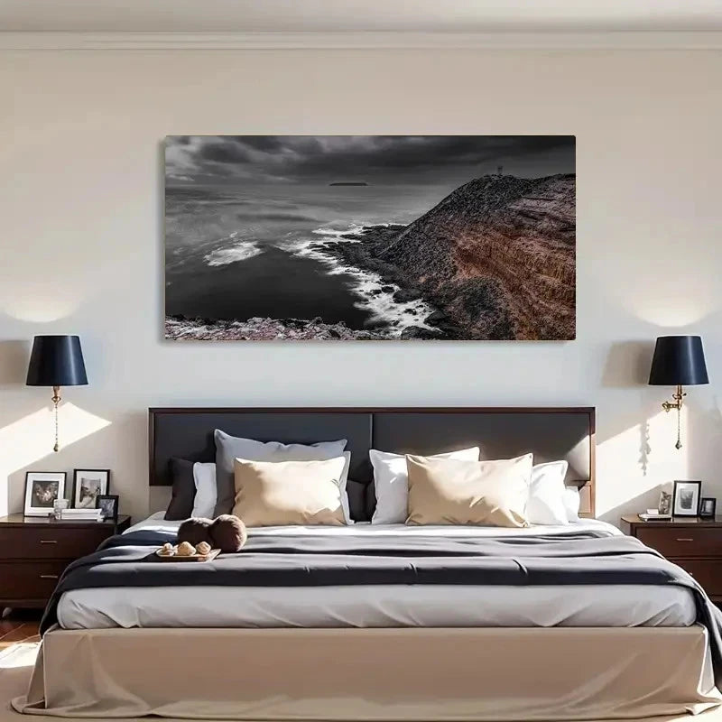 Sea Coast Cliff Rock Sky Light Wall Art Canvas Office Home Room Framed 120x60cm