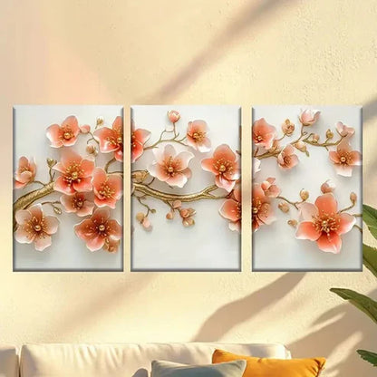 3pcs Vibrant Peach Blossom Branches Wall Art Set Canvas Unframed - High Quality Print 100% Australian Made Wall Canvas