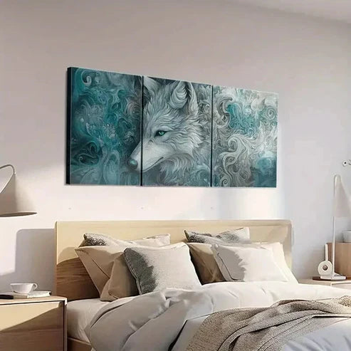 3pcs Intricate Wolf Psychedelic Patterns Wall Art Set Canvas Unframed - High Quality Print 100% Australian Made Wall Canvas