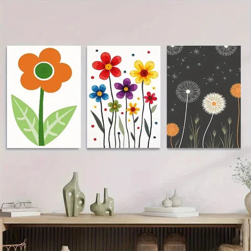 3pcs Floral Modern Abstract Colorful Flower Art Set Canvas Unframed - High Quality Print 100% Australian Made Wall Canvas