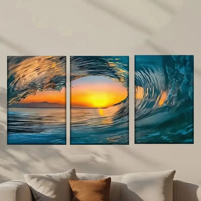 3pcs Waves in The Ocean During Sunset Wall Art Set Canvas Framed 50x70cm - High Quality Print 100% Australian Made Wall Canvas Ready to Hang