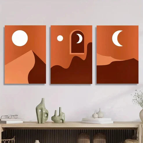 3pcs Full Moon and Crescent Moon, Desert Night Wall Art Set Canvas Unframed - High Quality Print 100% Australian Made Wall Canvas - Bella Home Decor