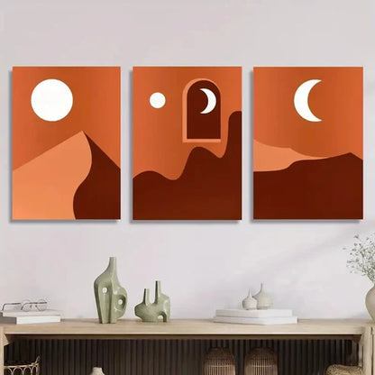 3pcs Full Moon and Crescent Moon, Desert Night Wall Art Set Canvas Unframed - High Quality Print 100% Australian Made Wall Canvas - Bella Home Decor