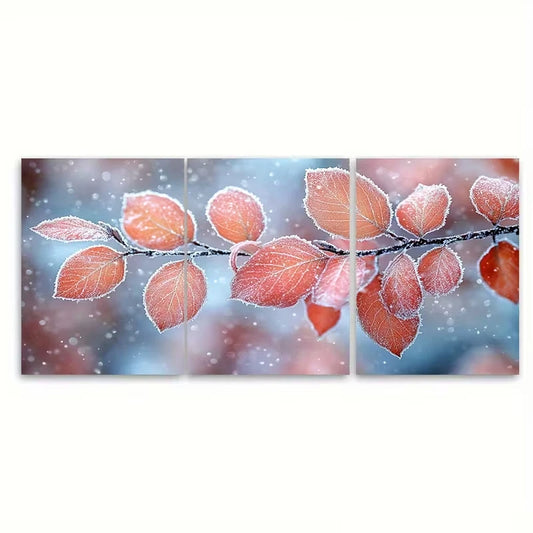 3pcs Frostbitten Leaves And Branches Metal Print Ready to Hang Art