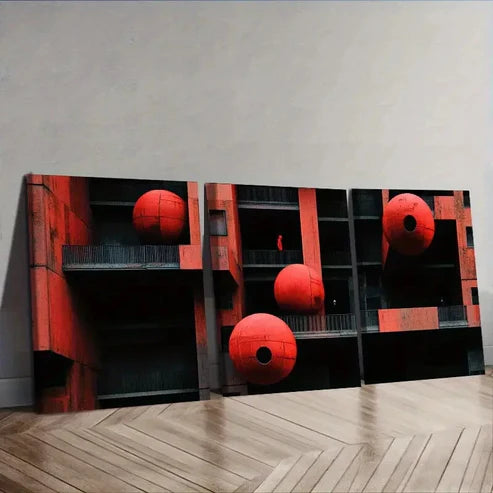 3pcs The red ball on the wall Wall Art Set Canvas Unframed - High Quality Print 100% Australian Made Wall Canvas