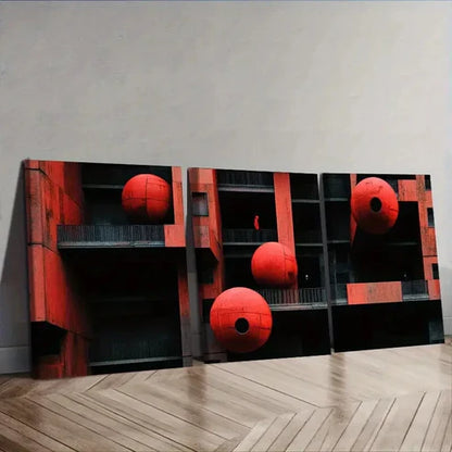 3pcs The red ball on the wall Wall Art Set Canvas Unframed - High Quality Print 100% Australian Made Wall Canvas