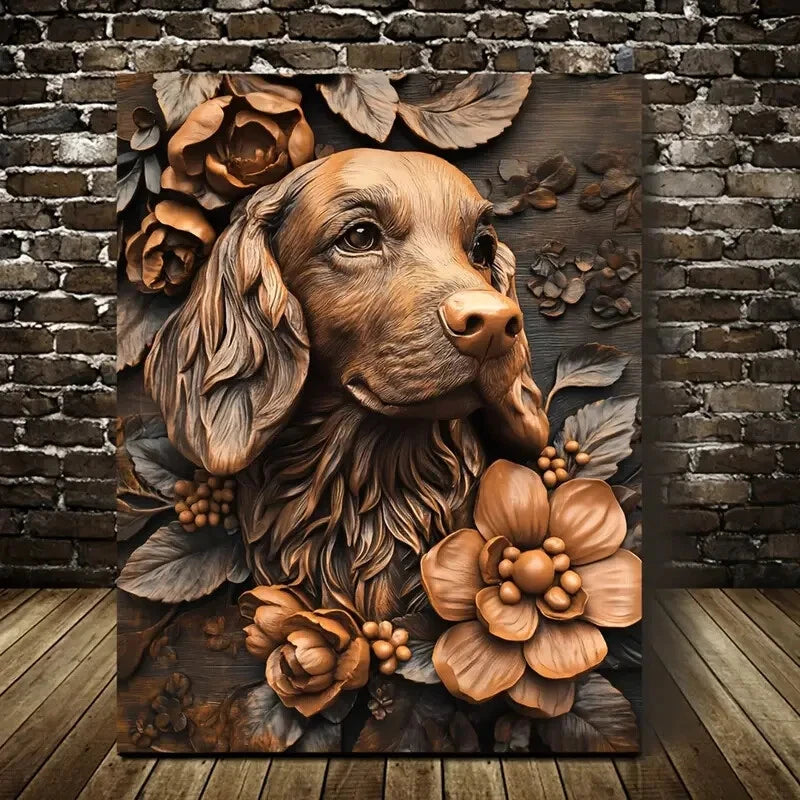 Joyful Cocker Spaniel Among Blooming Flowers Painting 40x60cm Metal Print Ready to Hang - Bella Home Decor
