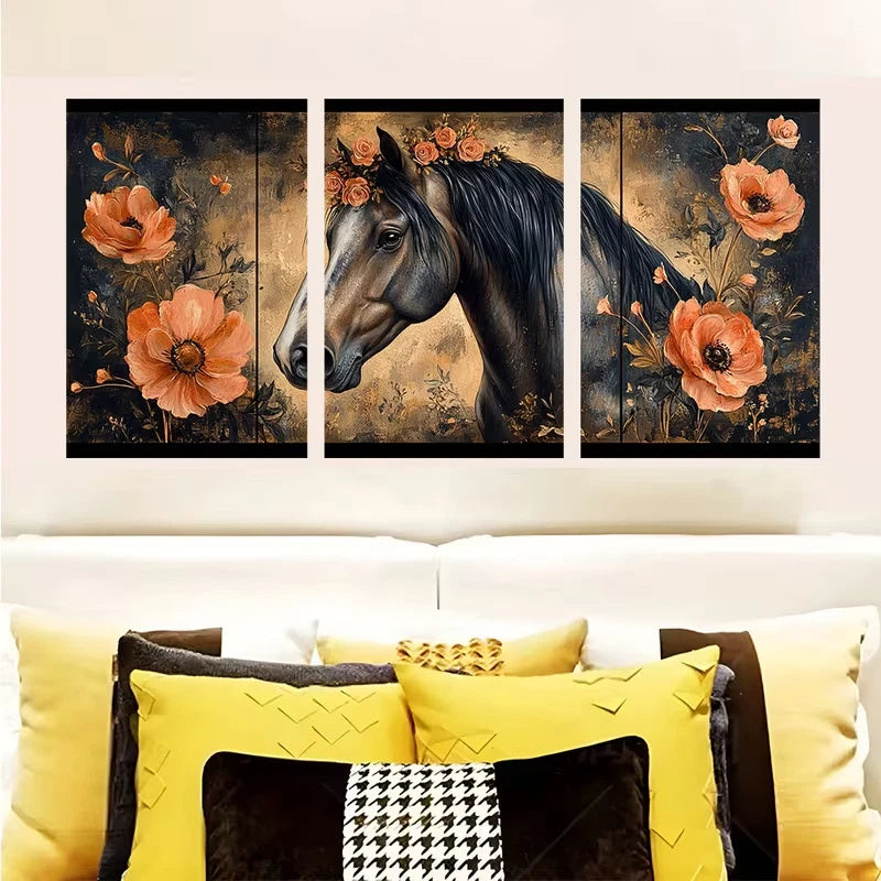 3pcs Elegant Horse Portrait Metal Print Ready to Hang Art