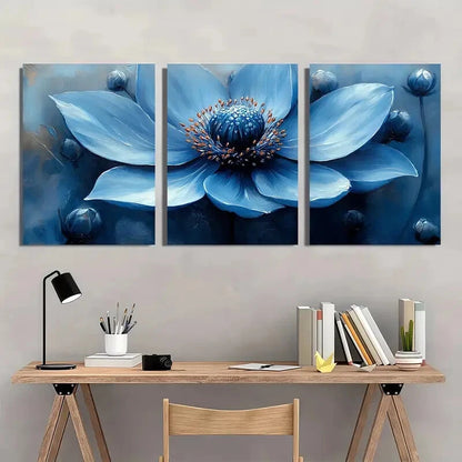 3pcs Blue Sea Holly Modern Abstract Floral Design Metal Print Ready to Hang Art - Bella Home Decor