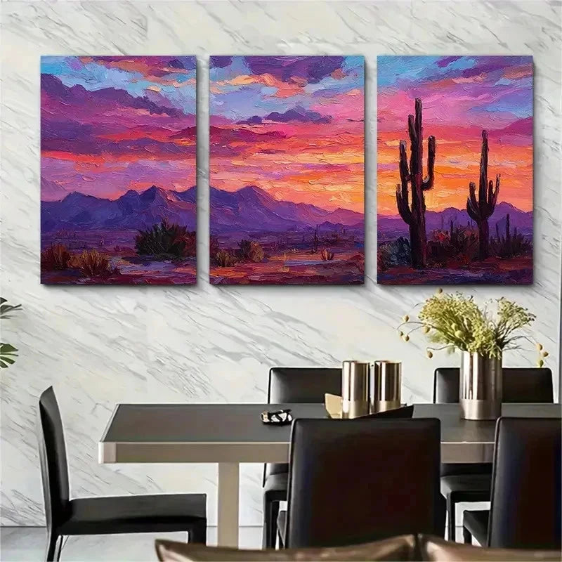 3pcs Arizona Saguaro National Park Perfect Wall Art Set Canvas Framed 50x70cm - High Quality Print 100% Australian Made Wall Canvas Ready to Hang - Bella Home Decor