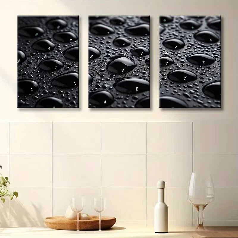 3pcs Black background Water Drop Wall Art Set Canvas Framed 60x90cm - High Quality Print 100% Australian Made Wall Canvas Ready to Hang