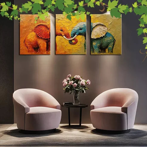 3pcs Elephant Duo Wall Art Canvas Unframed - High Quality Print 100% Australian Made Wall Canvas