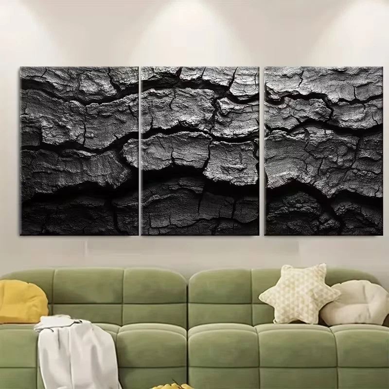 3pcs Abstract Monochrome Tree Trunk Metal Print Ready to Hang Art - Bella Home Decor