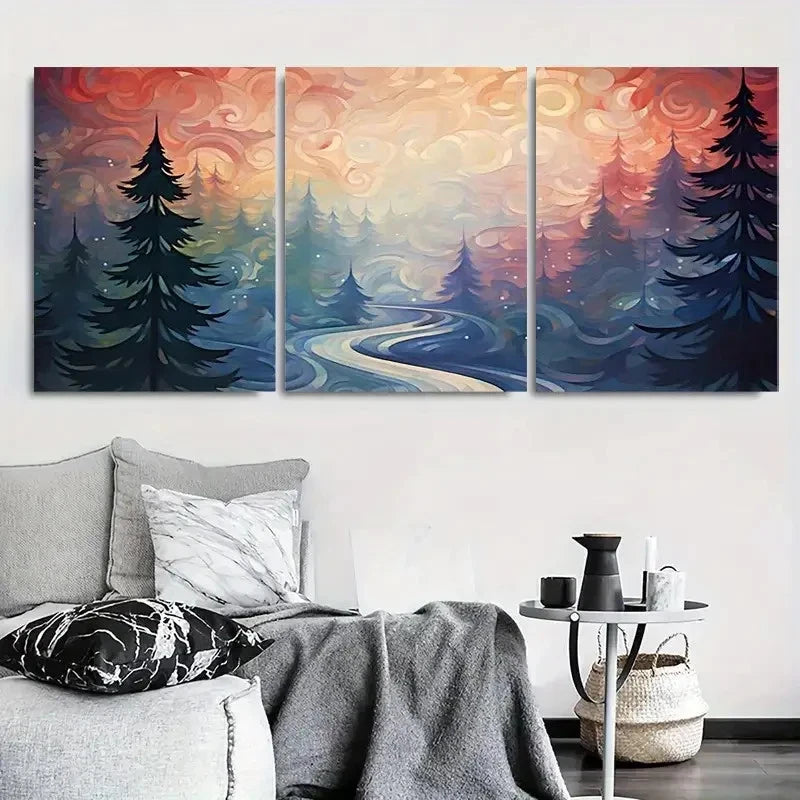 3pcs Tranquil Forest Abstract Boho Nature Wall Art Set Canvas Framed 60x90cm - High Quality Print 100% Australian Made Wall Canvas Ready to Hang