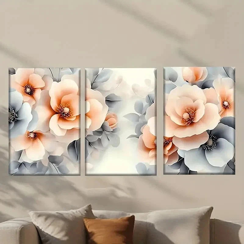3pcs Bunch of Flowers with Leaves Retro Wall Art Set Canvas Framed 40x60cm - High Quality Print 100% Australian Made Wall Canvas Ready to Hang - Bella Home Decor