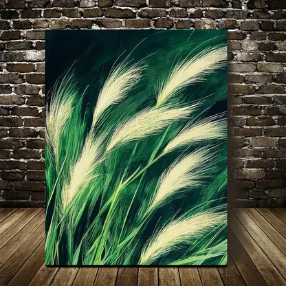 Beautiful Green Foxtail Grassland Painting 40x60cm Metal Print Ready to Hang - Bella Home Decor