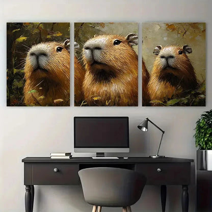 3pcs Funny Capybara Wild Animals Illustration Metal Print Ready to Hang Art - Bella Home Decor