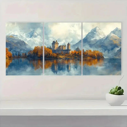 3pcs Watercolor Castle Scottish Landscape Metal Print Ready to Hang Art - Bella Home Decor