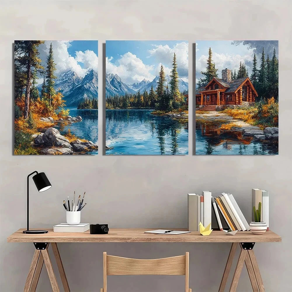 3pcs Serene Nature Lake Clouds Metal Print Ready to Hang Art - Bella Home Decor