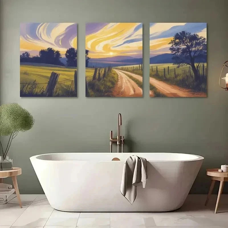 3pcs Sunset Road, Vintage Style Wall Art Canvas wall Art Set Canvas Framed 50x70cm - High Quality Print 100% Australian Made Wall Canvas Ready to Hang