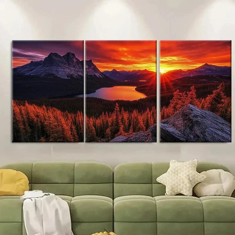 3pcs Forest and Lake at Sunset Beautiful Nature Metal Print Ready to Hang Art - Bella Home Decor
