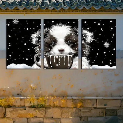 3pcs Cute Puppy with Chocolate and Milk Metal Print Ready to Hang Art - Bella Home Decor