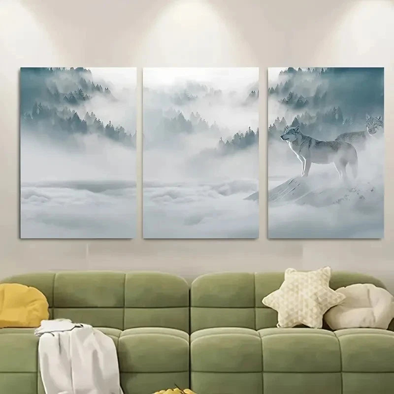 3pcs Mystical Moonlit Night with Howling Wolves Metal Print Ready to Hang Art