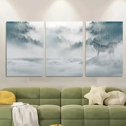 3pcs Mystical Moonlit Night with Howling Wolves Metal Print Ready to Hang Art