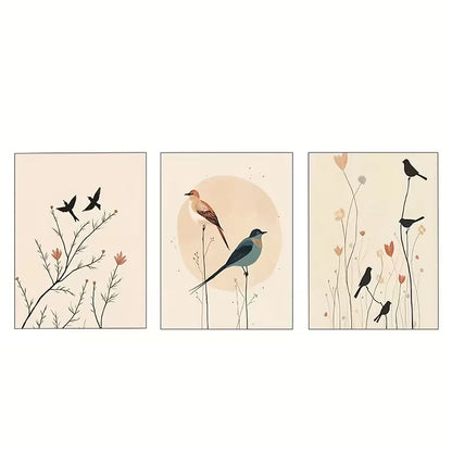 3pcs Three Minimalist Boho Birds Art Panels  Wall Art Set Canvas Framed 40x60cm - High Quality Print 100% Australian Made Wall Canvas Ready to Hang