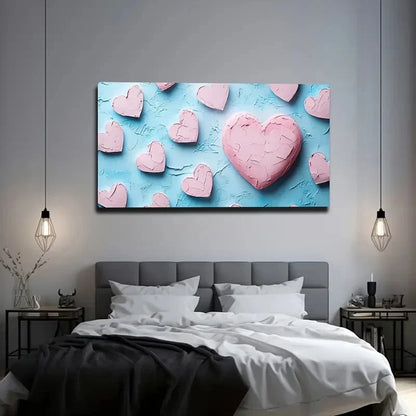 Pink Heart Pattern Love & Wall Art Canvas Office Home Room Framed 120x60cm