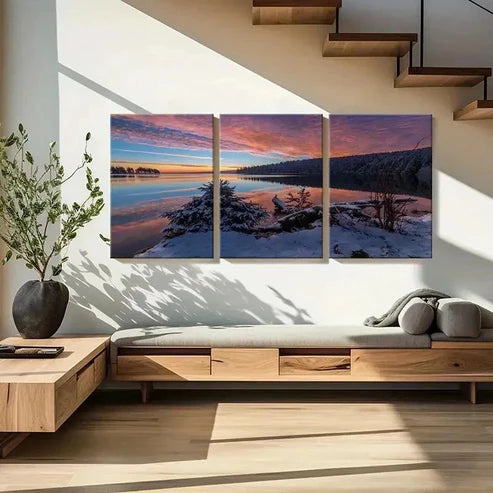 3pcs Forest Snow Scene Mountain Lake Wall Art Canvas Unframed – High Quality Print 100% Australian Made Wall Canvas - Bella Home Decor