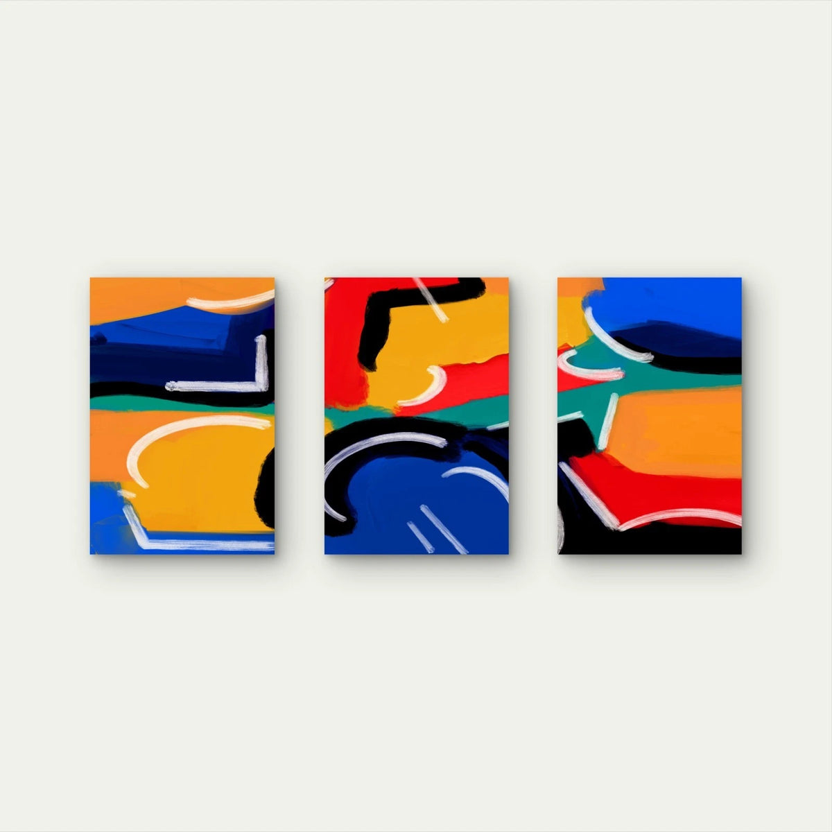 3pcs Abstract Colour Geometric Shapes Wall Art Set Canvas Framed 40x60cm - High Quality Print 100% Australian Made Wall Canvas Ready to Hang