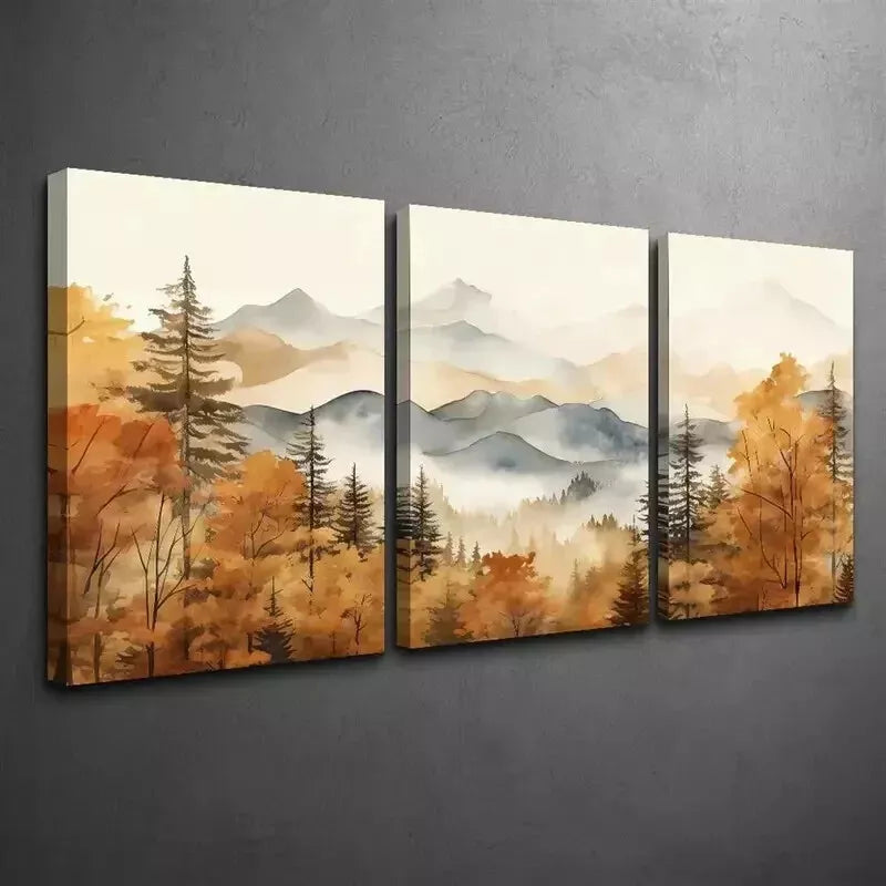 3pcs Autumn Forest Watercolor Wall Art Set Canvas Framed 50x70cm - High Quality Print 100% Australian Made Wall Canvas Ready to Hang