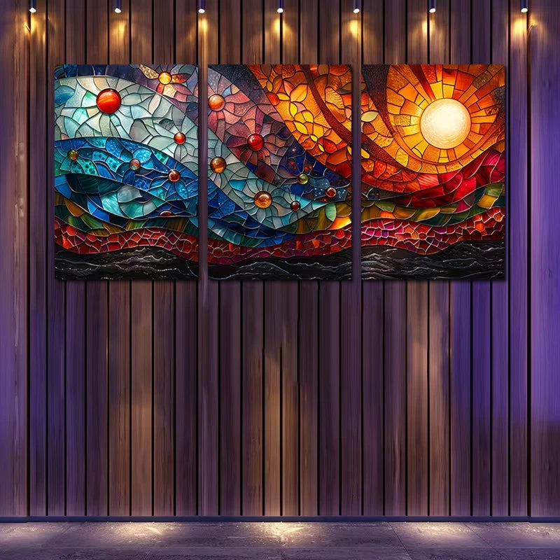 3pcs Designs with Sun, Moon, and Floral Motifs Wall Art Set Canvas Framed 60x90cm - High Quality Print 100% Australian Made Wall Canvas Ready to Hang - Bella Home Decor