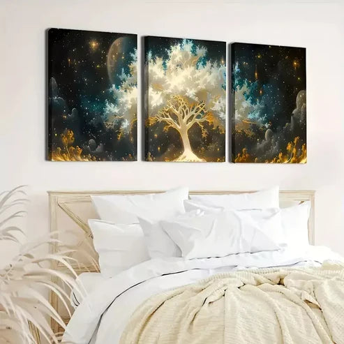 3pcs Tree of Life in the Starry Sky Oil Print Wall Art Canvas Unframed - High Quality Print 100% Australian Made Wall Canvas