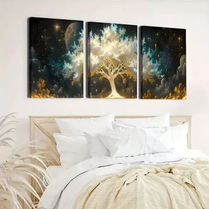 3pcs Tree of Life in the Starry Sky Oil Print Wall Art Canvas Unframed - High Quality Print 100% Australian Made Wall Canvas