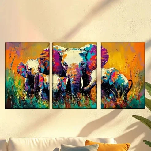 3pcs Elephant Painting Ideas Wall Art Canvas - High Quality Print 100% Australian Made Wall Canvas