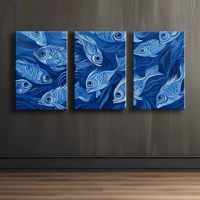 3pcs Vibrant School of Fish Wall Art Set Canvas Framed 50x70cm - High Quality Print 100% Australian Made Wall Canvas Ready to Hang