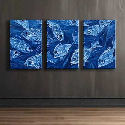 3pcs Vibrant School of Fish Wall Art Set Canvas Framed 50x70cm - High Quality Print 100% Australian Made Wall Canvas Ready to Hang