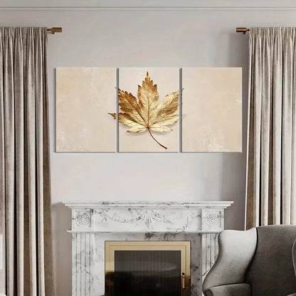3pcs Golden Maple Leaf Art Elegant Poster Metal Print Ready to Hang Art - Bella Home Decor