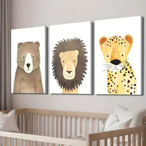 3pcs Bear Lion Cheetah Animal Art Drawing Wall Art Canvas Unframed - High Quality Print 100% Australian Made Wall Canvas - Bella Home Decor