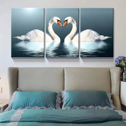 3pcs   Romantic Heart-Shaped Swans Metal Print Ready to Hang Art