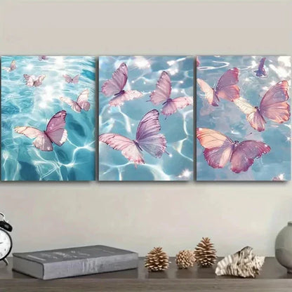 3pcs Featuring Multiple Pink Butterflies Wall Art Canvas Unframed - High Quality Print 100% Australian Made Wall Canvas
