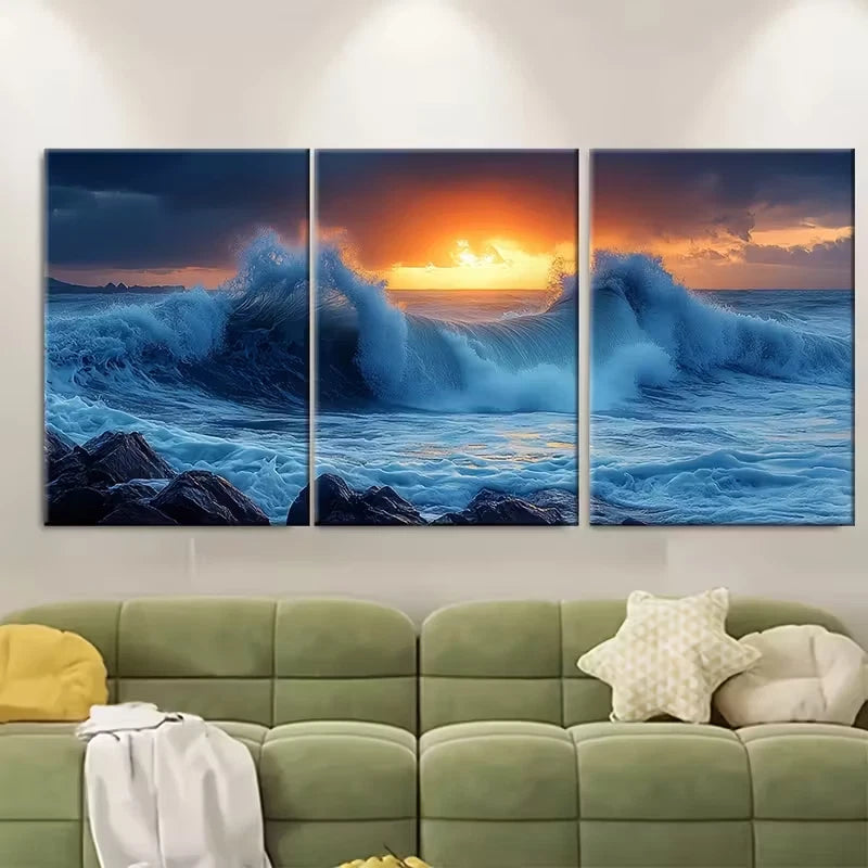 3pcs Stormy Dark Seascape At Dawn Metal Print Ready to Hang Art
