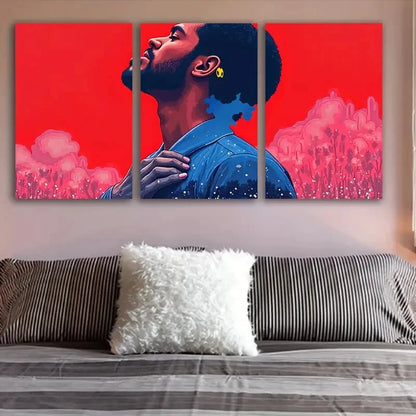 3pcs Man Looking Up With Red Background Wall Art Set Canvas Framed 60x90cm - High Quality Print 100% Australian Made Wall Canvas Ready to Hang