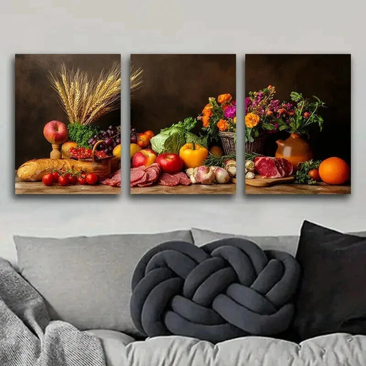 3pcs Luxurious Food Painting Colorful Perfect Wall Art Set Canvas Framed 40x60cm - High Quality Print 100% Australian Made Wall Canvas Ready to Hang