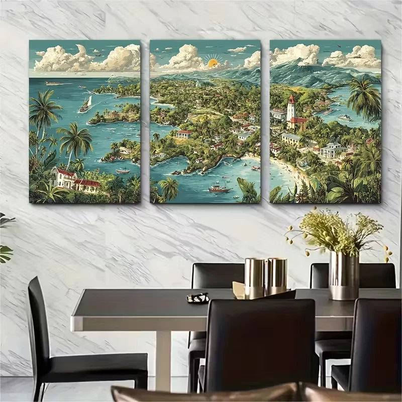3pcs Trinidad and Tobago Landscapes Metal Print Ready to Hang Art