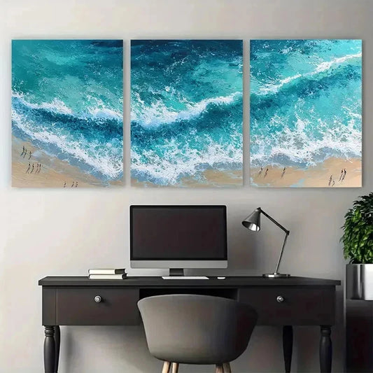 3pcs Coastal Seascape Summer Beach Perfect Wall Art Set Canvas Framed 60x90cm - High Quality Print 100% Australian Made Wall Canvas Ready to Hang