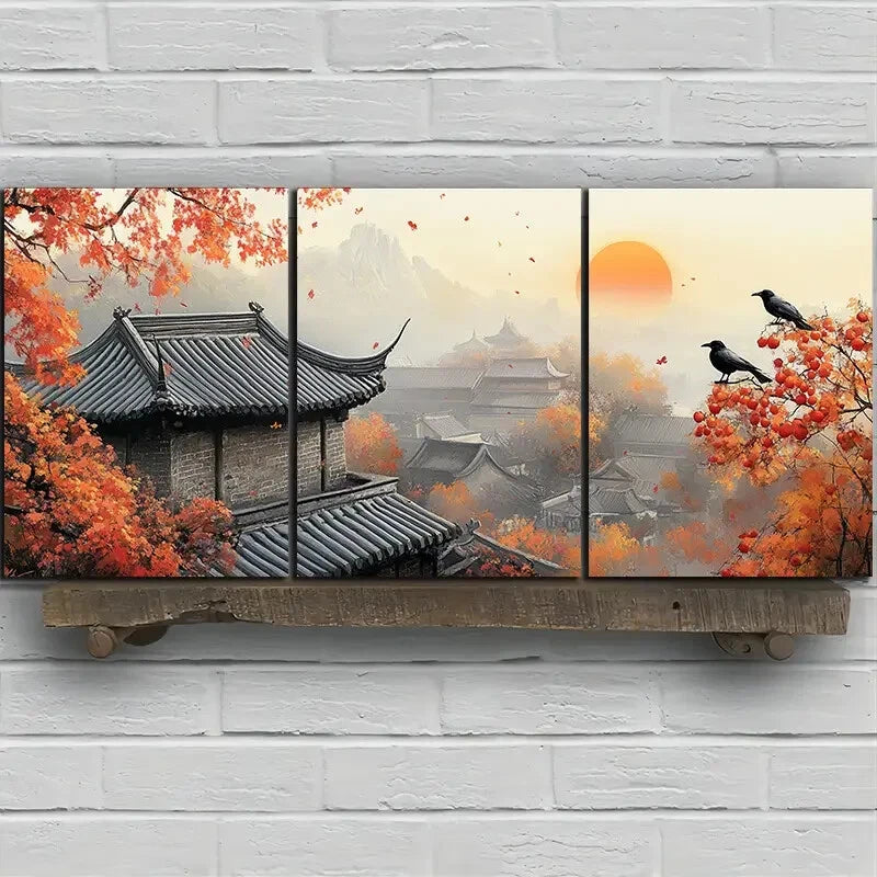 3pcs The Tree On The Eaves Nature Metal Print Ready to Hang Art