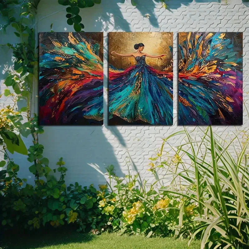 3pcs Vibrant Dancing Figure Illustration Metal Print Ready to Hang Art - Bella Home Decor